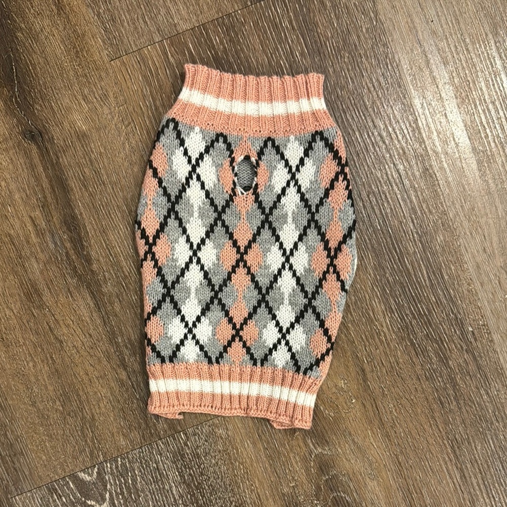 Argyle Knit Dog Sweater - Pink and Gray XXS